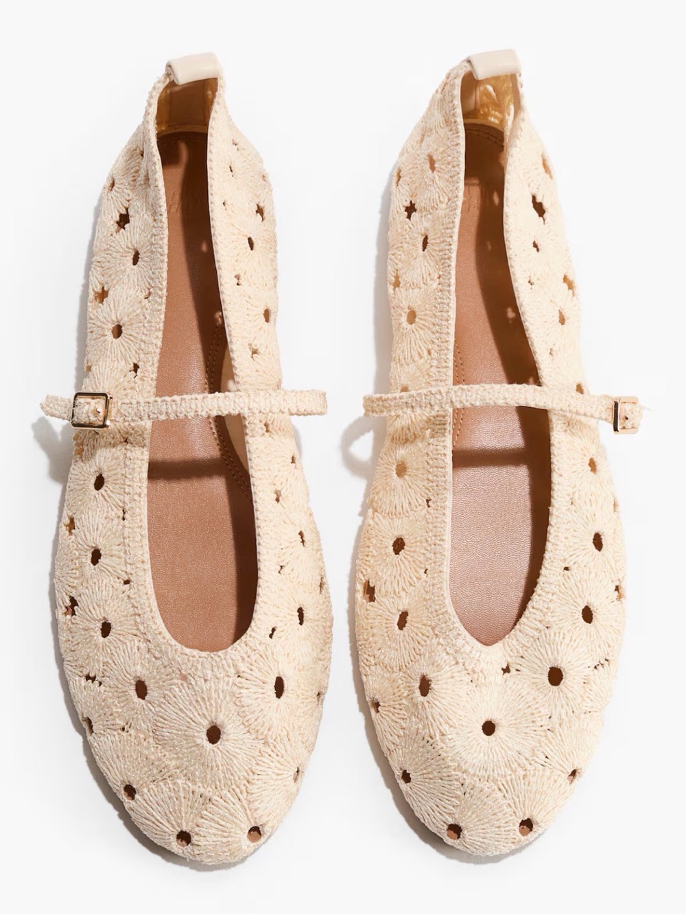 H&M Women's Beige Mary Jane Ballet Flats - Textured Cutout Design